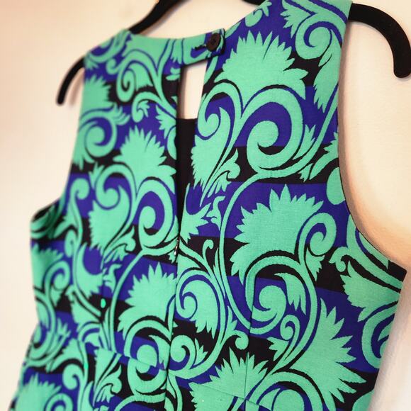 J Crew A-Line Vineyard‎ Jacquard Green/Blue Sheath Dress size 8 - Picture 6 of 11